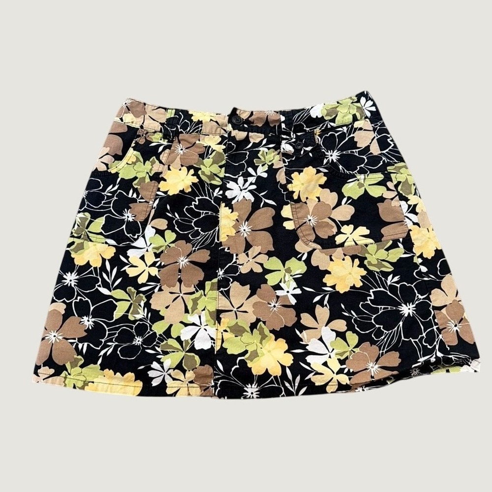 White Stag Womens Floral Stretch Mini Skirt Black Yellow Green Size 10‎ Casual
